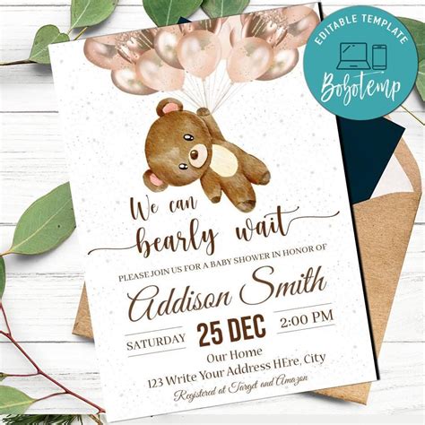 bearly wait baby shower invitations|printable we can bearly wait.